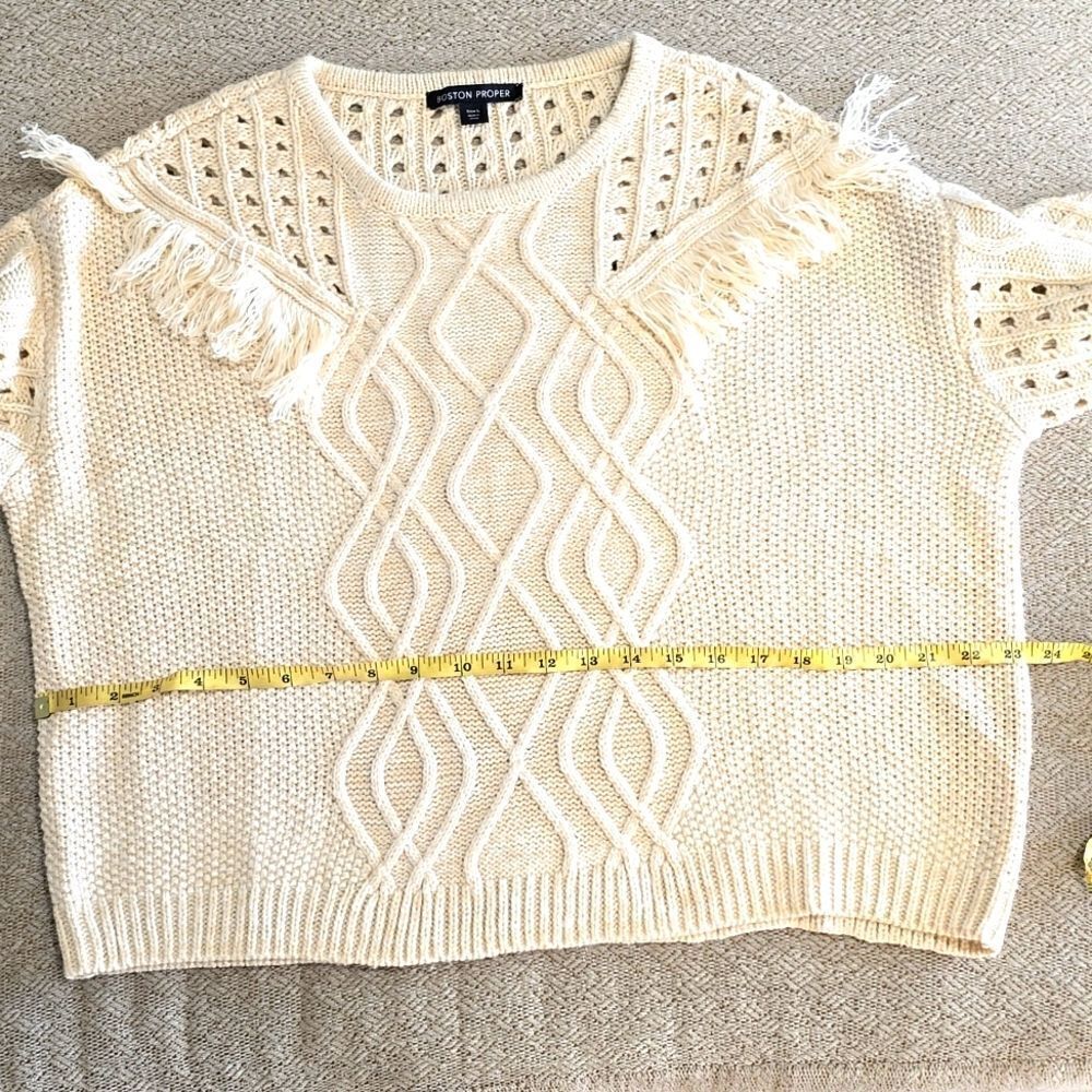 Boston Proper Oatmeal Cream Cable Knit Fringe Sweater - Size Large - Picture 7 of 14